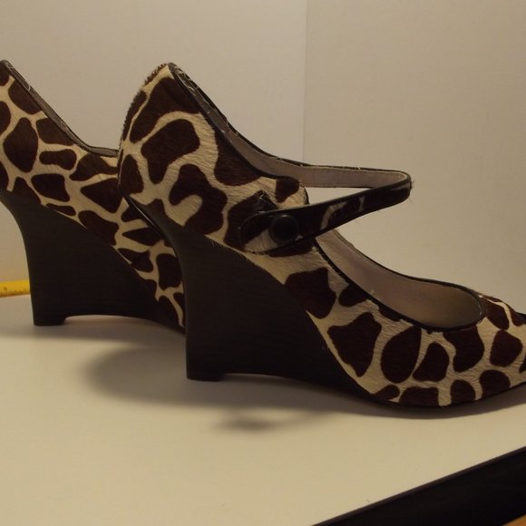 Wedge "Ella" Shoe Peep Toe Giraffe Pony 9.5 - Picture 3 of 14